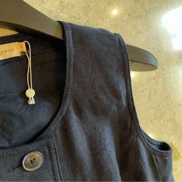 Tory Burch Sleeveless Linen Dress In Navy Size 6 - Picture 9 of 12